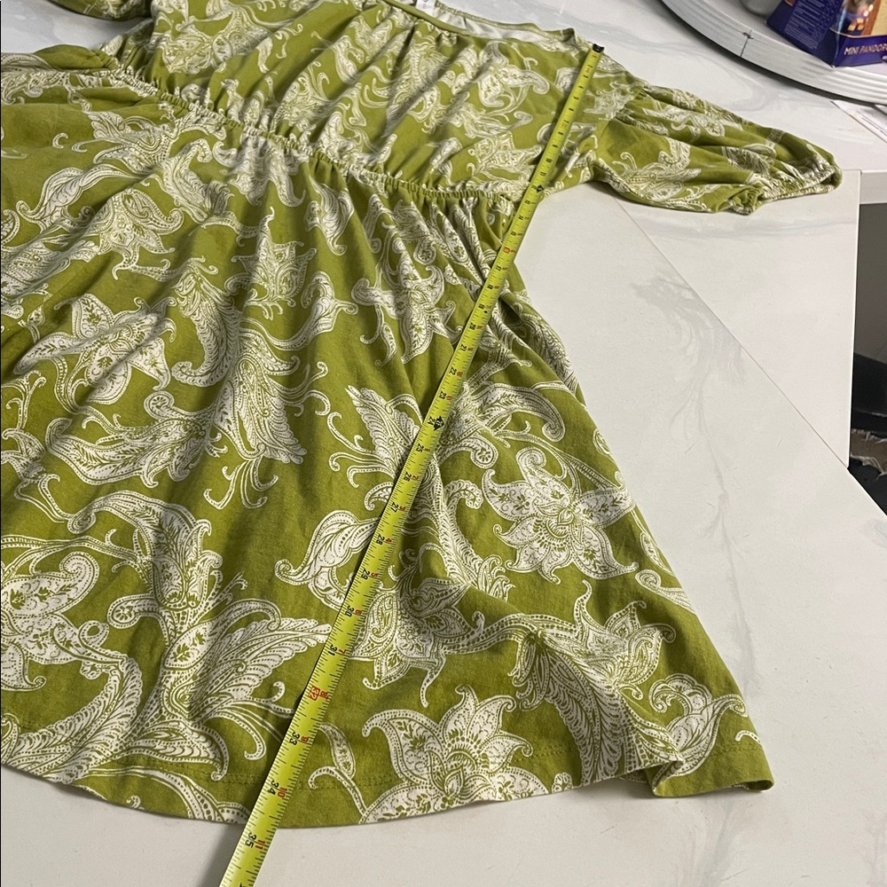 anthropologie daily practice green paisley puff sleeves dress size large - Picture 4 of 9